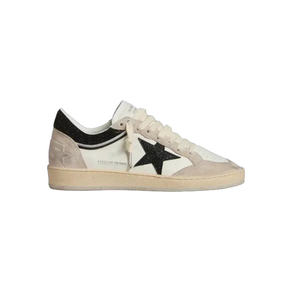 Golden Goose Ball Star LTD In Nappa With Black Crystal Star And Beige Suede Inserts