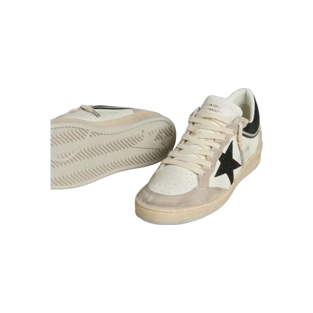 Golden Goose Ball Star LTD In Nappa With Black Crystal Star And Beige Suede Inserts