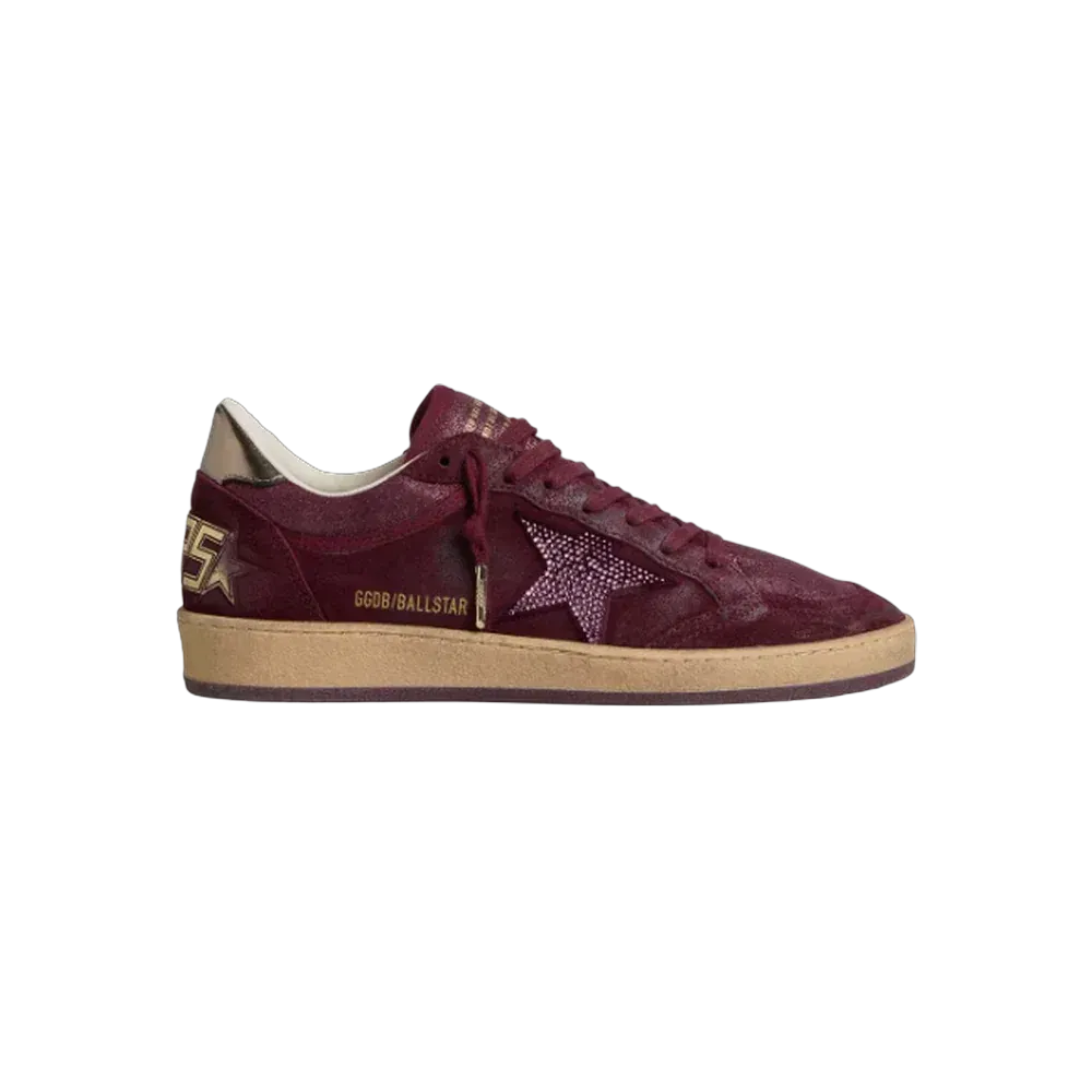 Golden Goose Ball Star In Burgundy Suede With Crystal Star And Metallic Leather