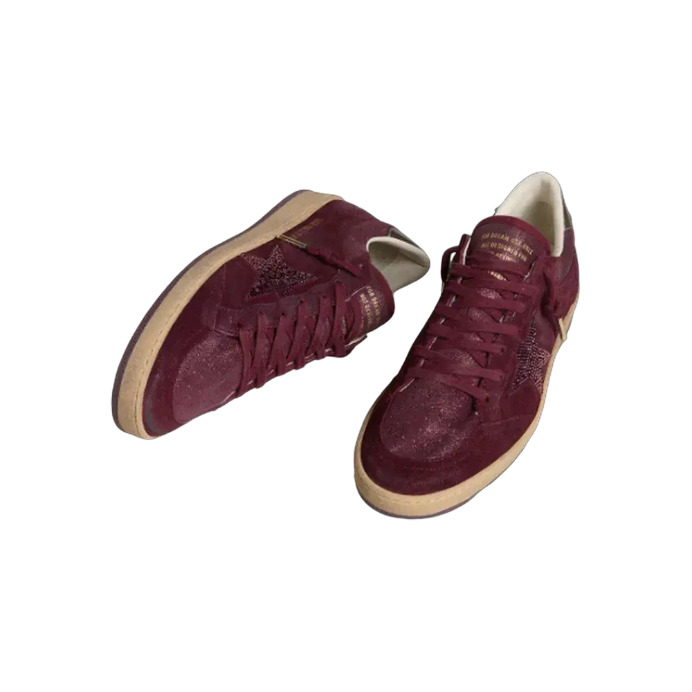Golden Goose Ball Star In Burgundy Suede With Crystal Star And Metallic Leather