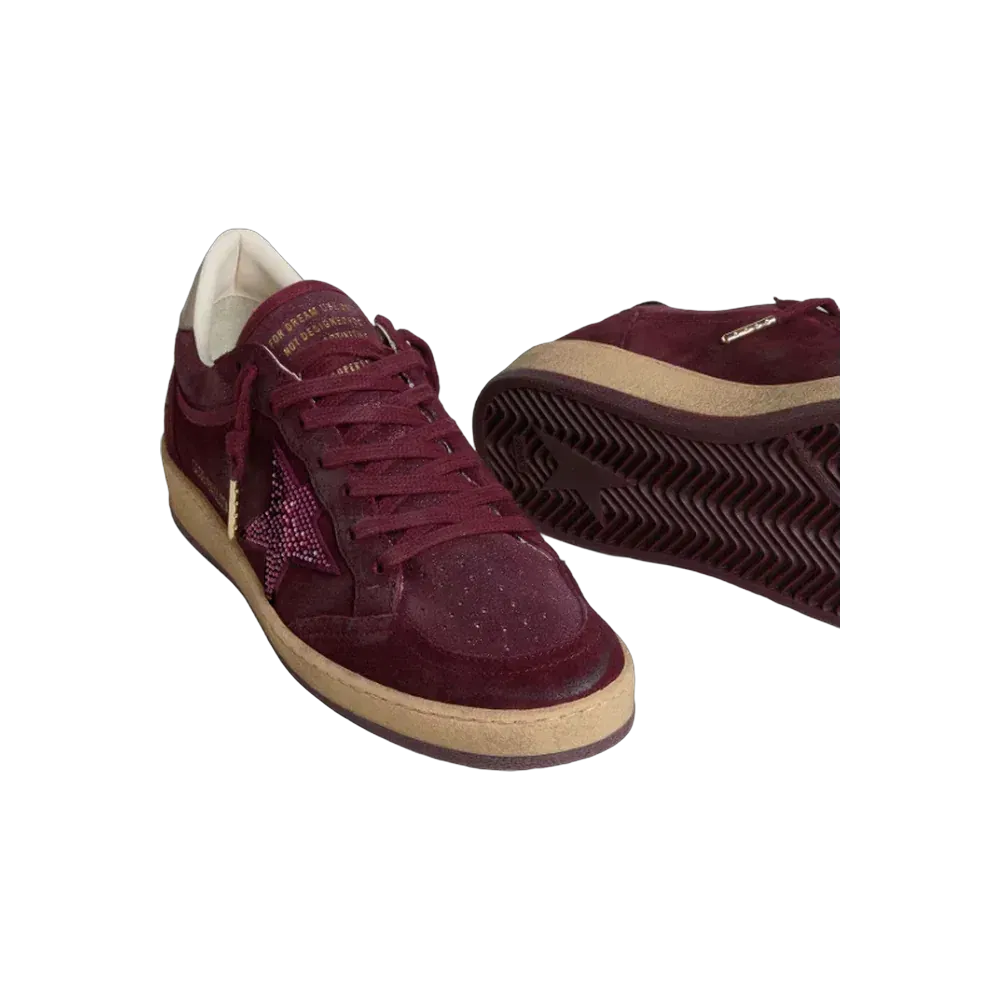 Golden Goose Ball Star In Burgundy Suede With Crystal Star And Metallic Leather