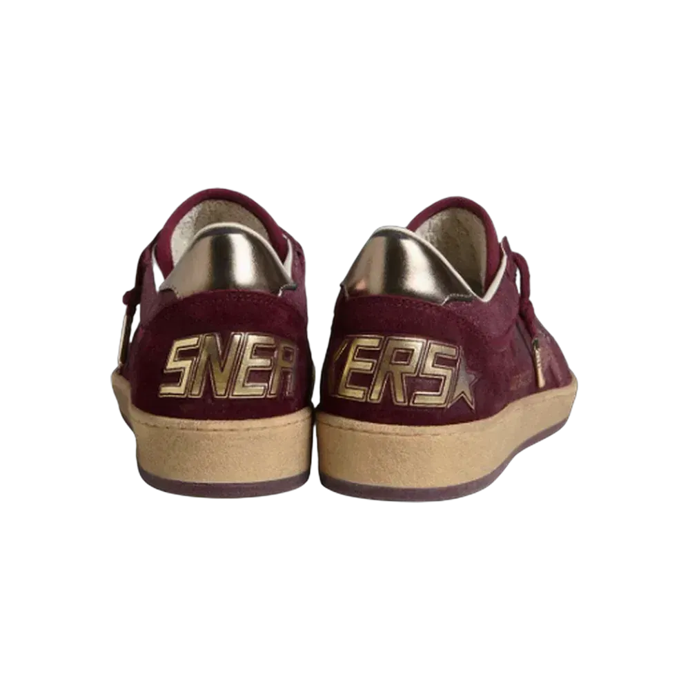 Golden Goose Ball Star In Burgundy Suede With Crystal Star And Metallic Leather