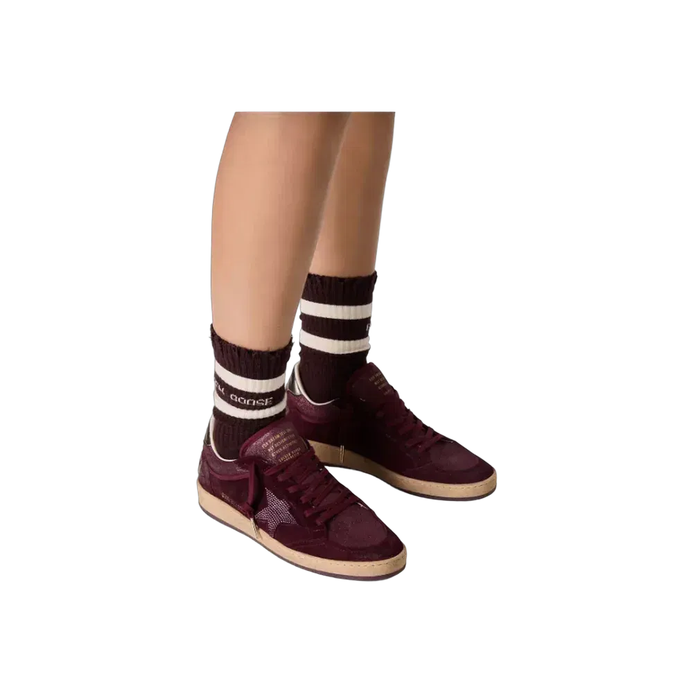 Golden Goose Ball Star In Burgundy Suede With Crystal Star And Metallic Leather