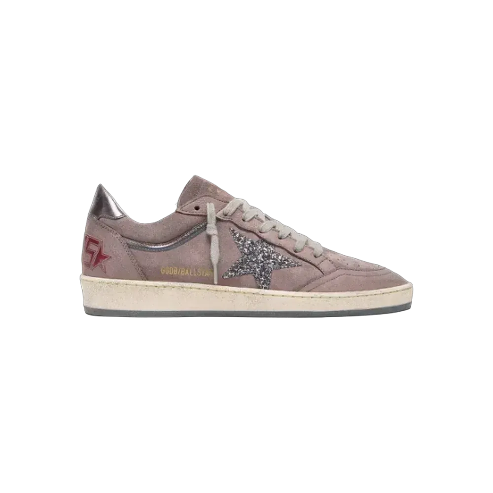 Golden Goose Ball Star In Lavender Suede With Silver Glitter Star