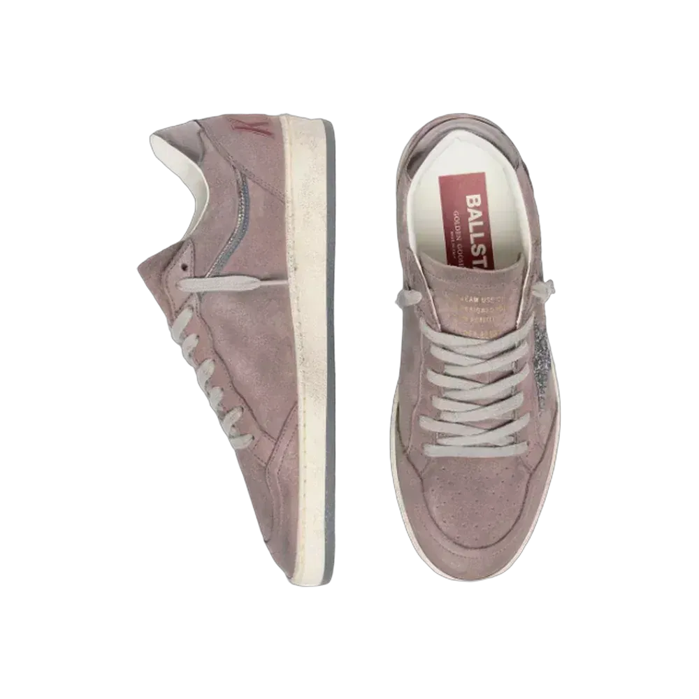 Golden Goose Ball Star In Lavender Suede With Silver Glitter Star