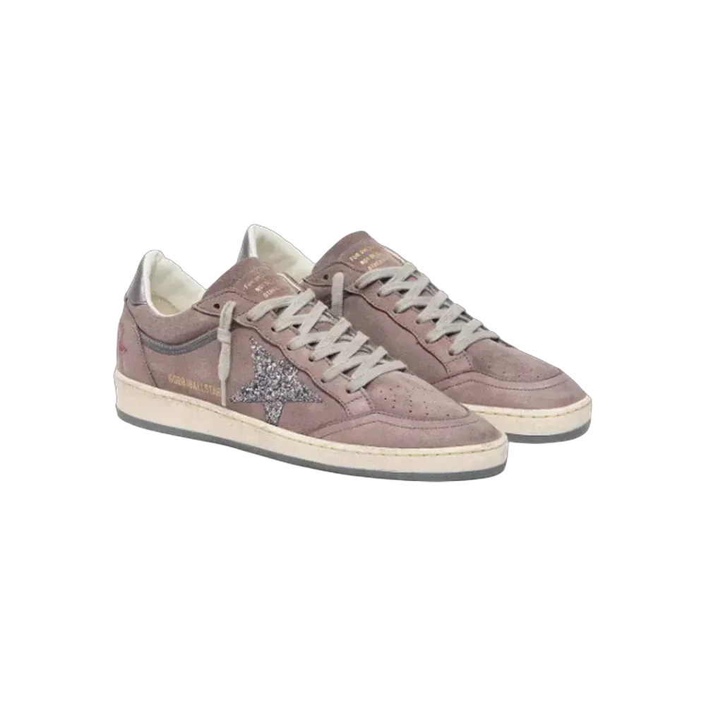 Golden Goose Ball Star In Lavender Suede With Silver Glitter Star