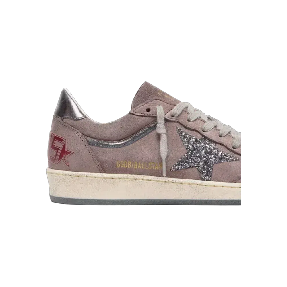 Golden Goose Ball Star In Lavender Suede With Silver Glitter Star