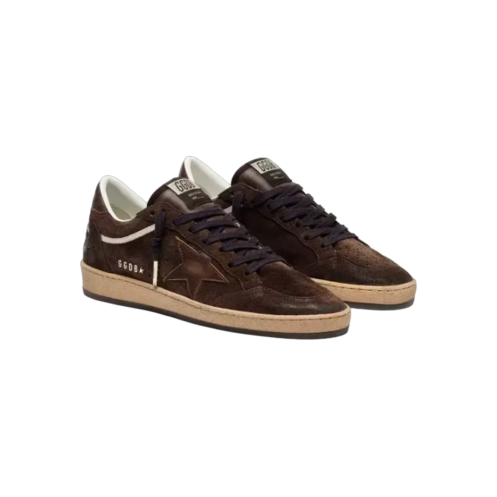 Golden Goose Ball Star In Brown Suede With Brown Leather Star And Heel Tab