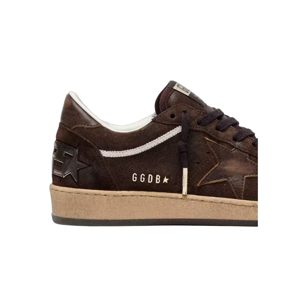 Golden Goose Ball Star In Brown Suede With Brown Leather Star And Heel Tab
