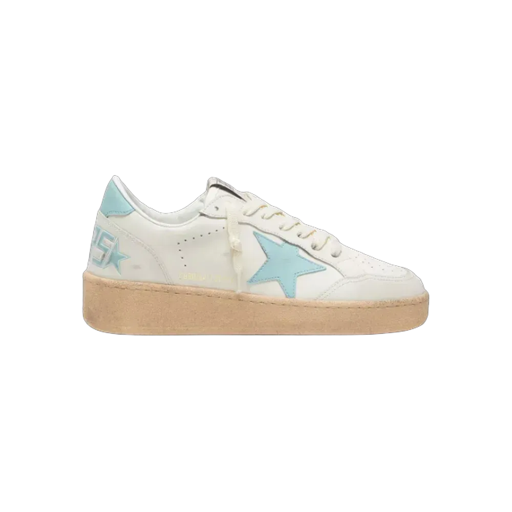 Golden Goose Ball Star In White Leather With Light Blue Star