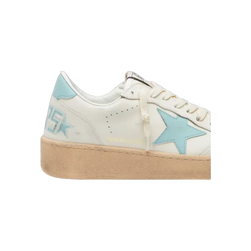 Golden Goose Ball Star In White Leather With Light Blue Star