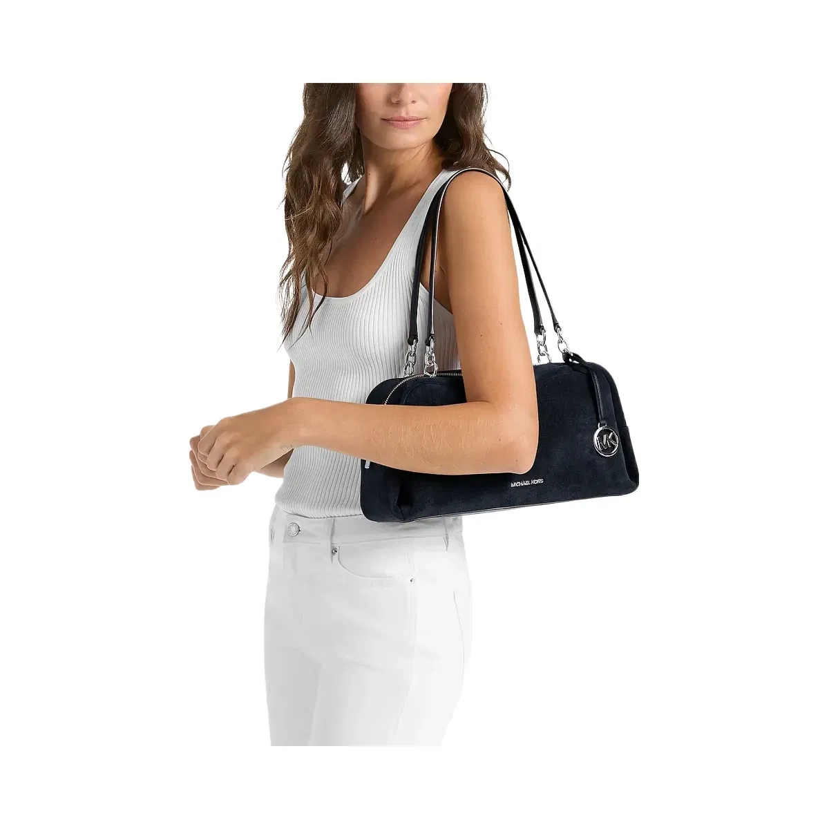 Michael Kors Cecily Medium Suede Shoulder Bag Navy