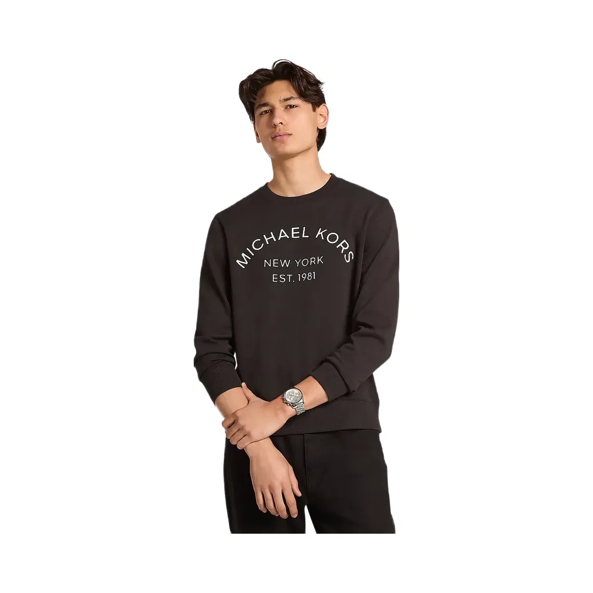 Michael Kors Logo Cotton Blend Crewneck Sweater Black
