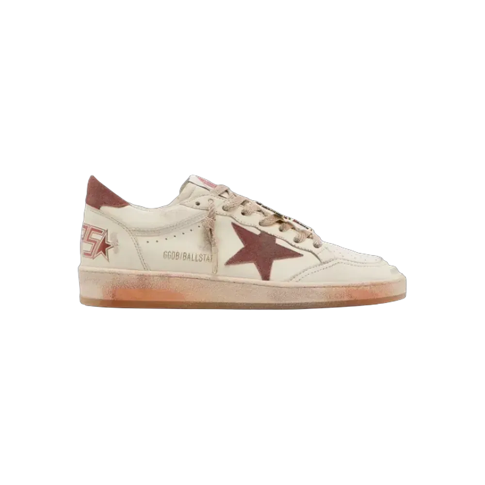 Golden Goose Ball Star In White Leather With Rust Leather Star And Heel Tab