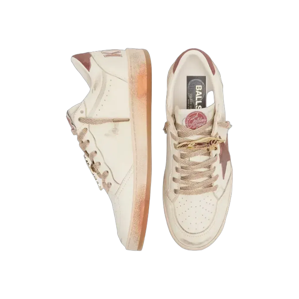 Golden Goose Ball Star In White Leather With Rust Leather Star And Heel Tab