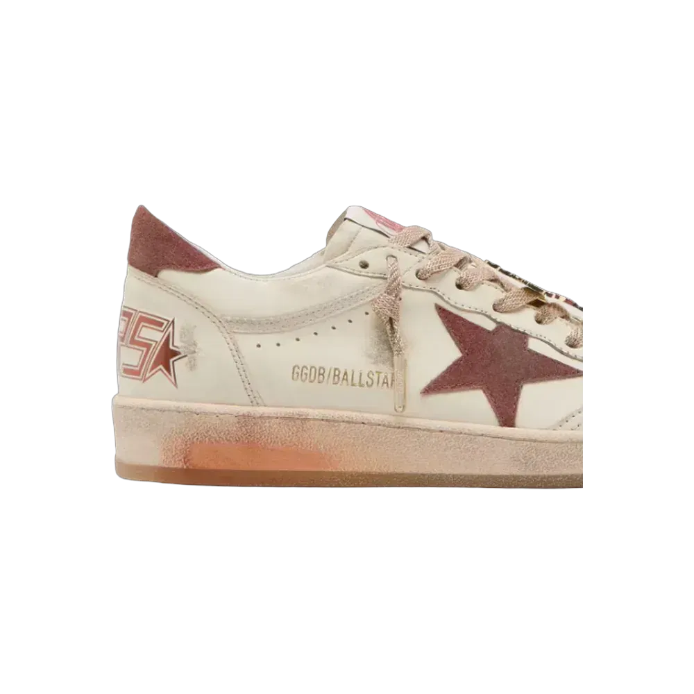 Golden Goose Ball Star In White Leather With Rust Leather Star And Heel Tab