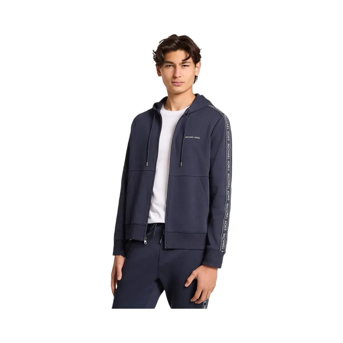 Michael Kors Logo Tape Cotton Blend Zip-Up Hoodie Midnight