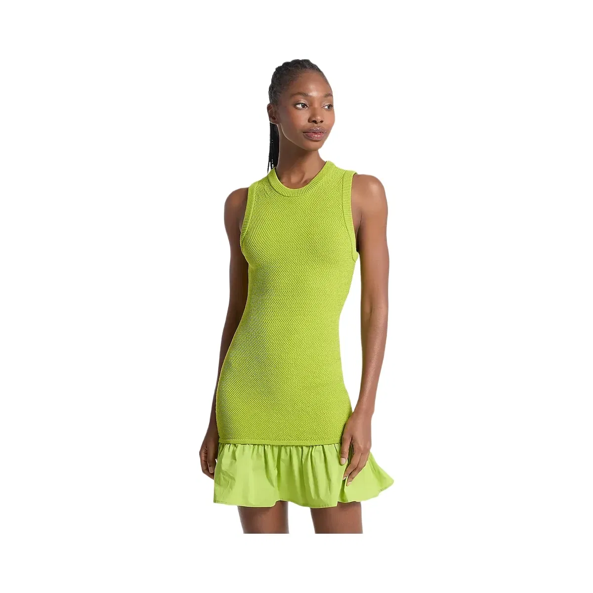 Michael Kors Ruffled Woven Mini Dress Lime