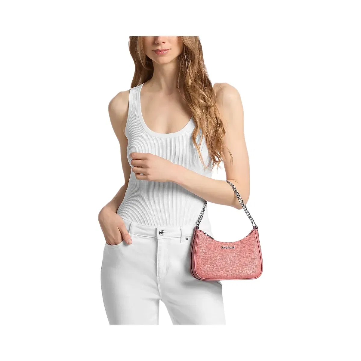 Michael Kors Jet Set Travel Small Pebbled Leather Convertible Crossbody Bag Sunset Rose