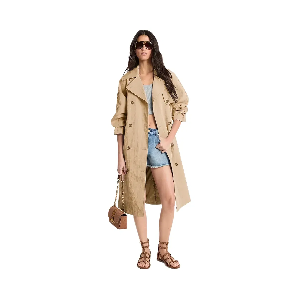 Michael Kors Oversized Washed Cotton and Nylon Trench Coat Khaki
