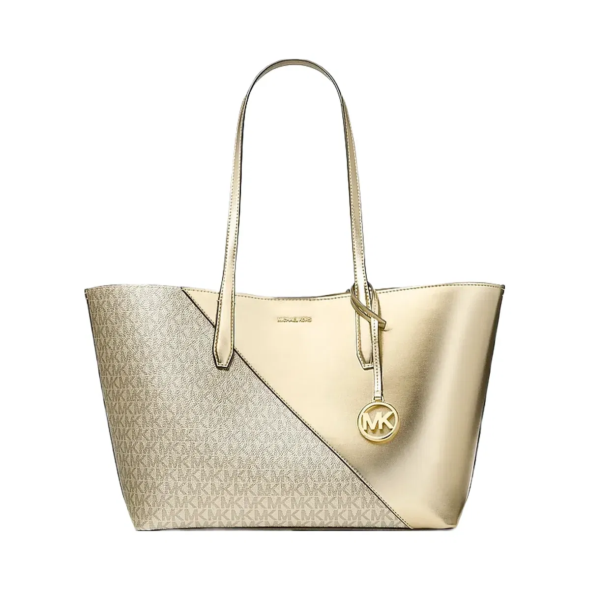Michael Kors Avalon Medium Metallic and Signature Logo Tote Bag Pale Gold