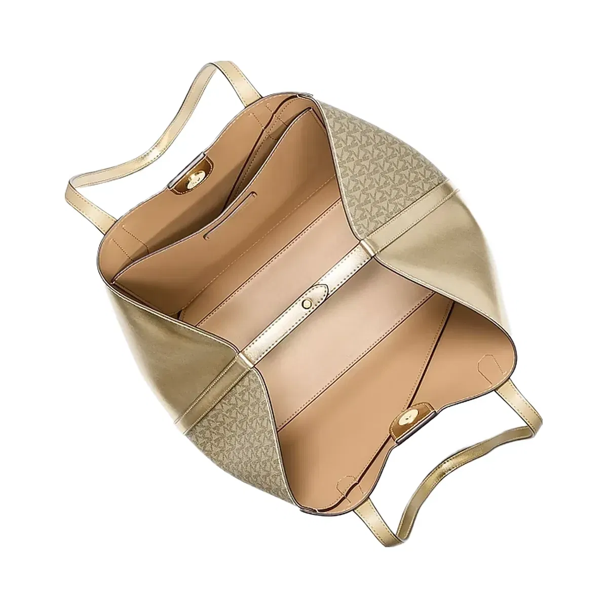 Michael Kors Avalon Medium Metallic and Signature Logo Tote Bag Pale Gold