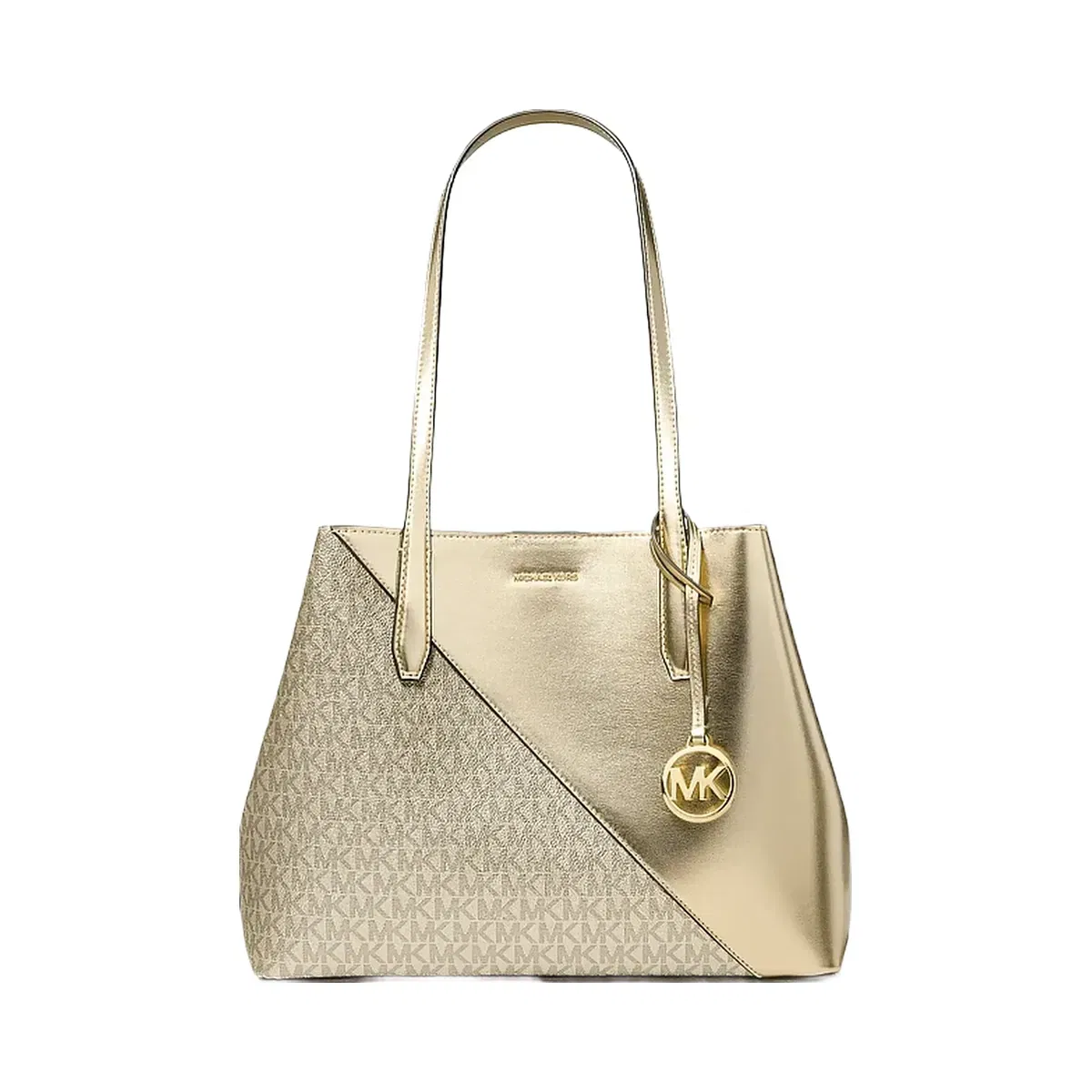Michael Kors Avalon Medium Metallic and Signature Logo Tote Bag Pale Gold