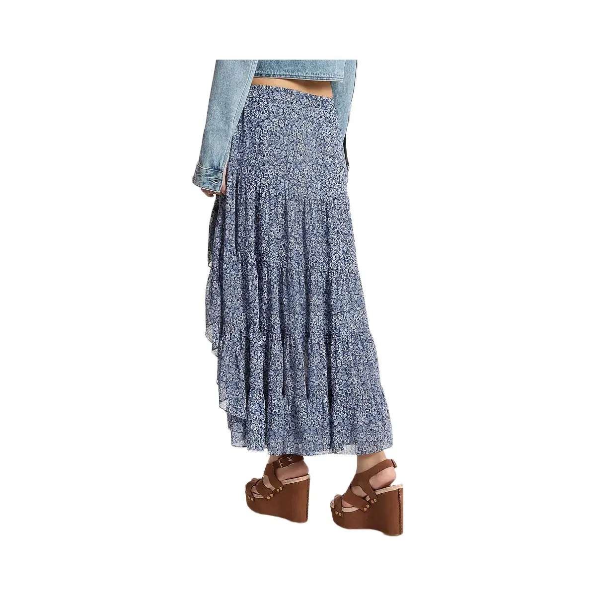 Michael Kors Floral Print Georgette High-Low Skirt Midnightblue