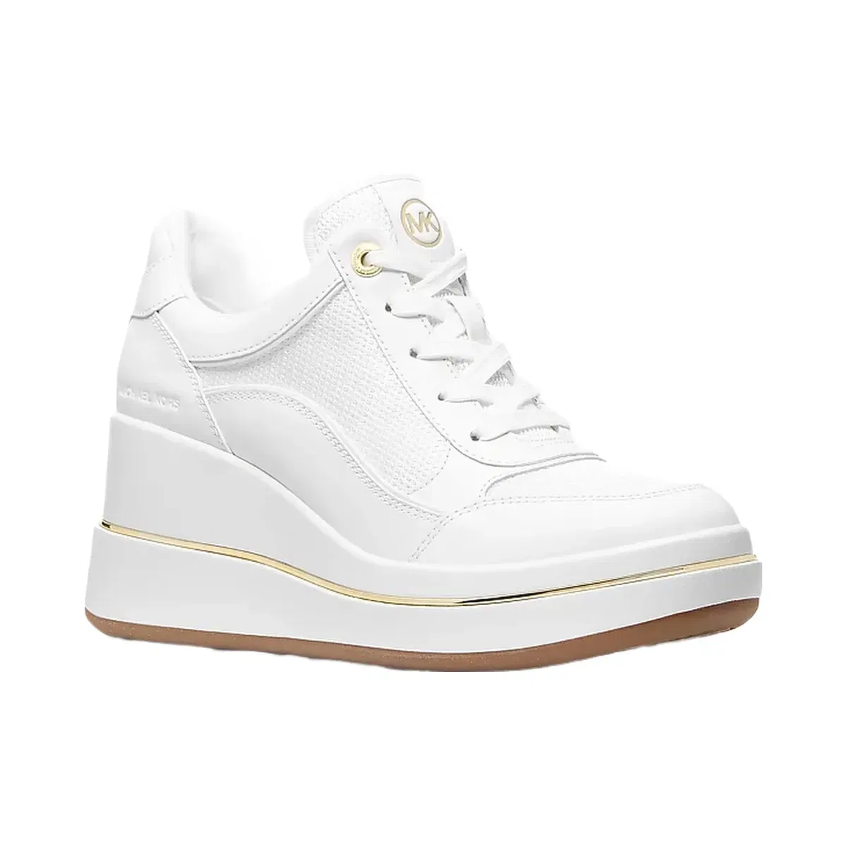 Michael Kors Emmy Leather and Mesh Wedge Trainer Optic White