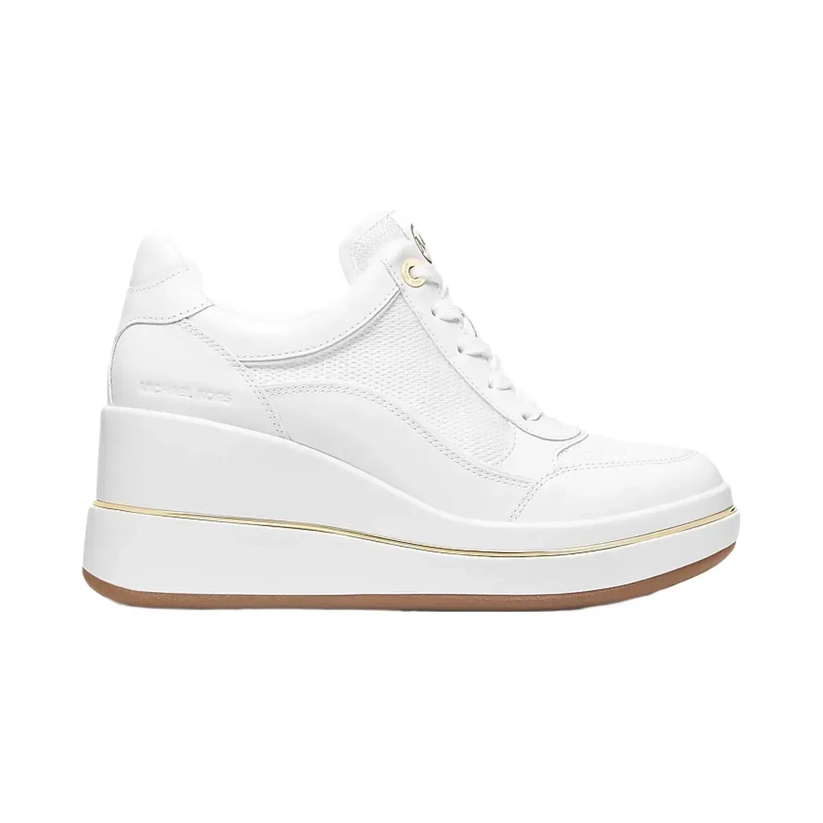 Michael Kors Emmy Leather and Mesh Wedge Trainer Optic White