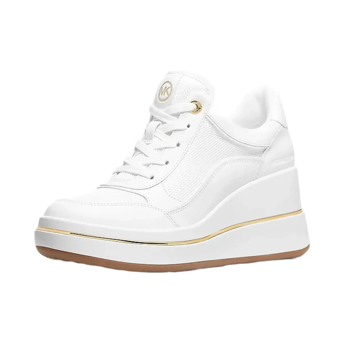 Michael Kors Emmy Leather and Mesh Wedge Trainer Optic White