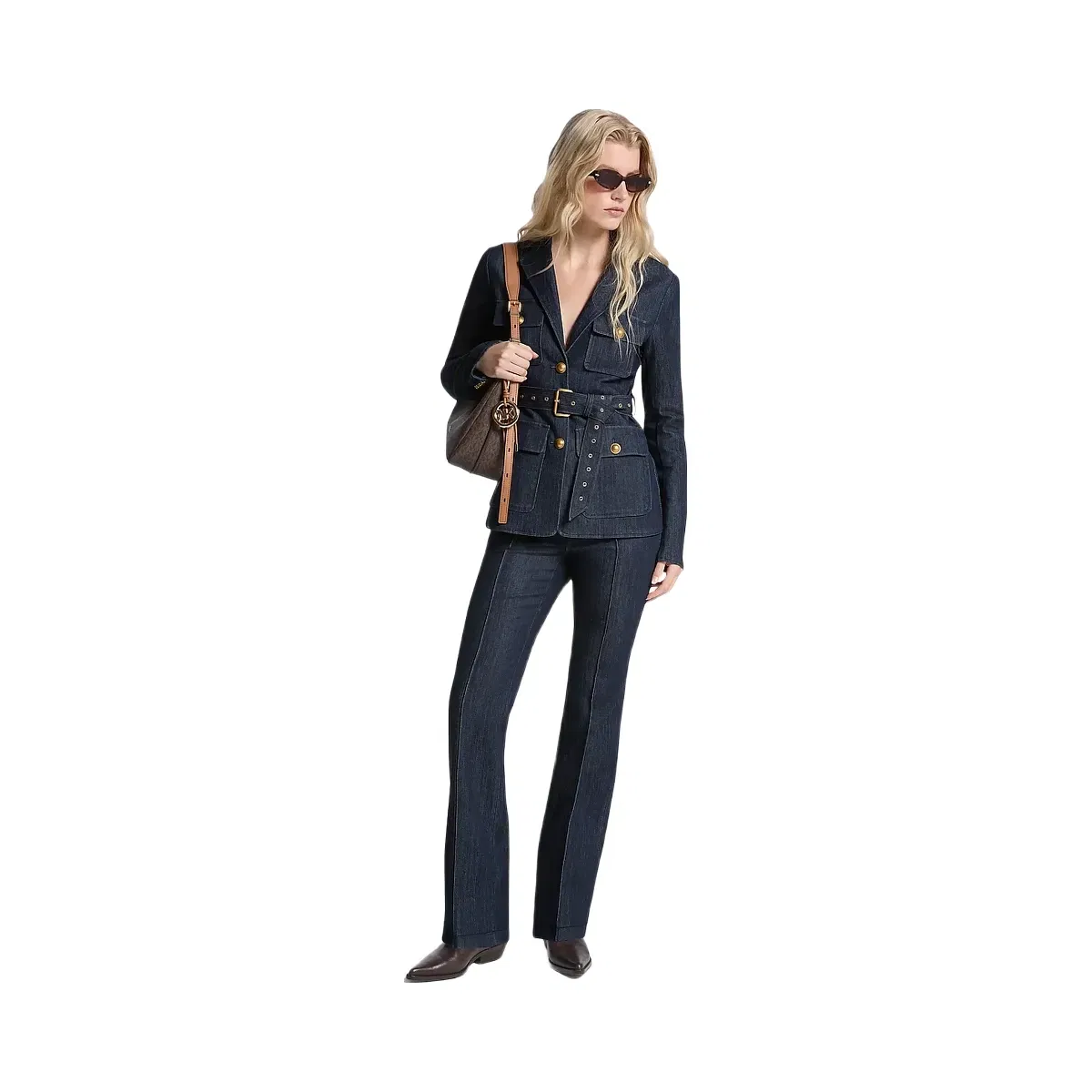 Michael Kors Belted Denim Blazer Rinse