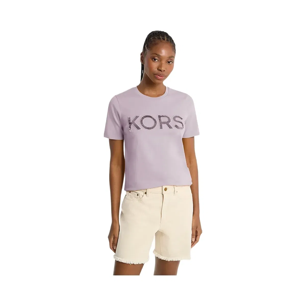 Michael Kors Sequined Logo Cotton T-Shirt Lilac
