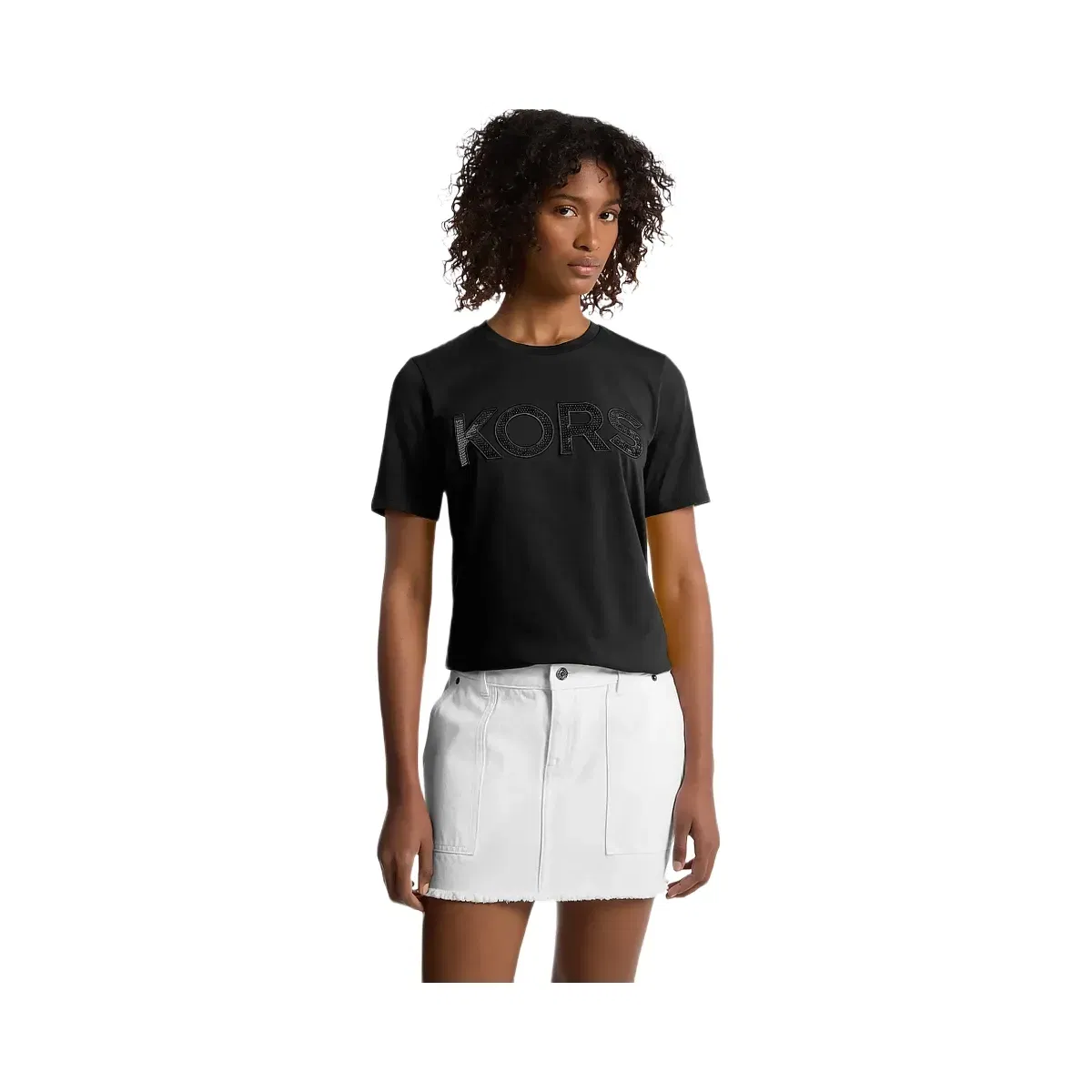 Michael Kors Sequined Logo Cotton T-Shirt Black
