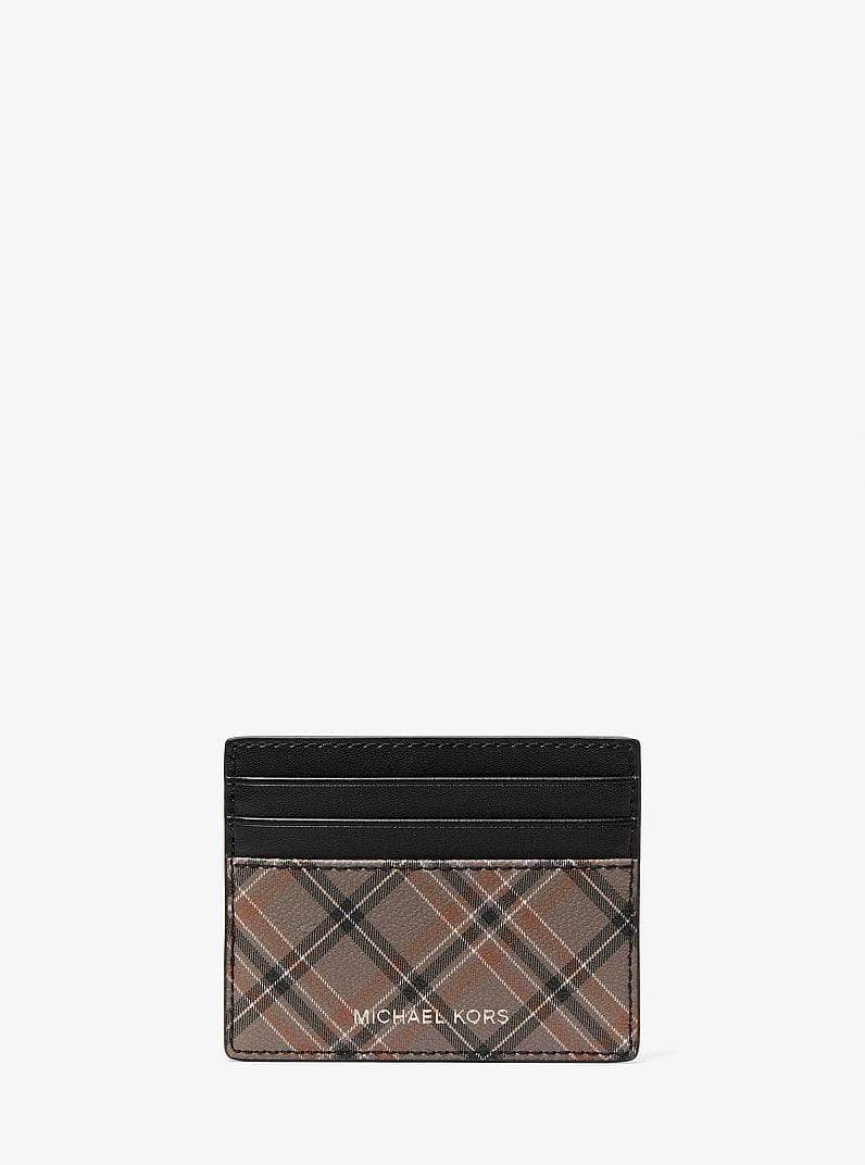 Michael Kors Cooper Plaid Card Case Mushroom