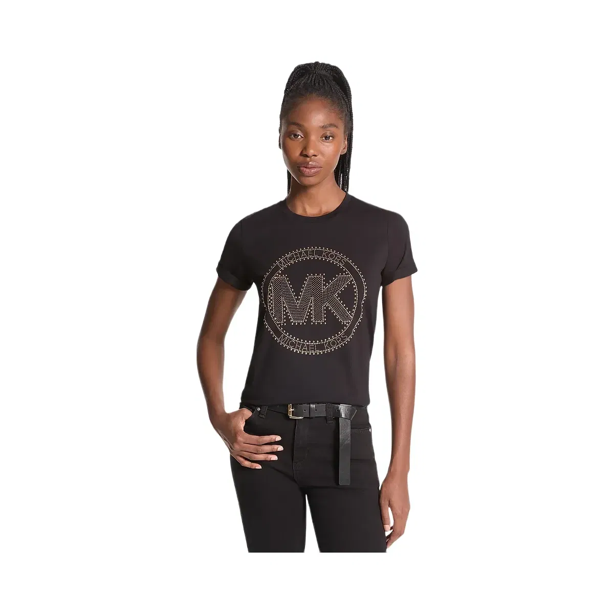 Michael Kors Studded Logo Charm Organic Cotton Jersey T-Shirt Black