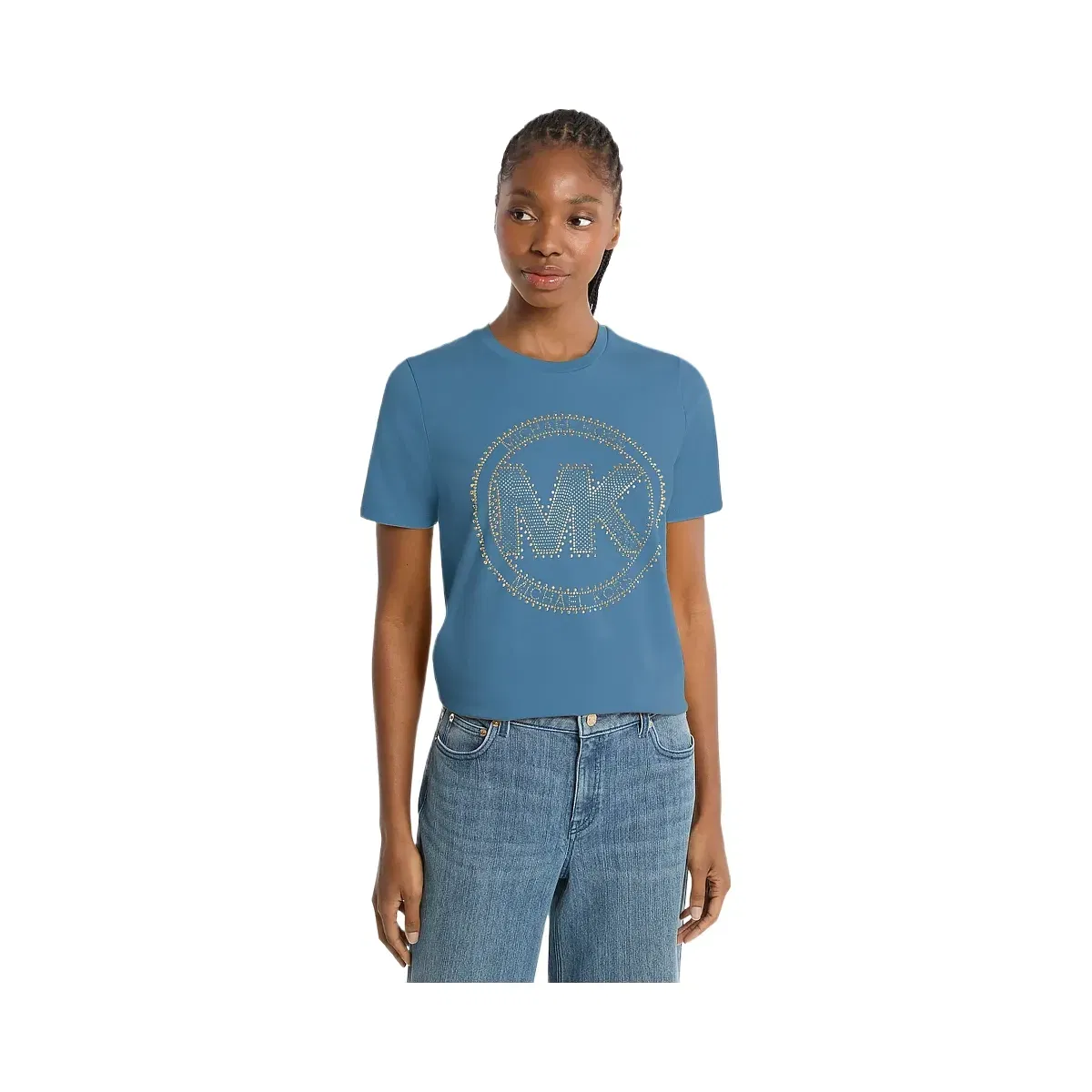 Michael Kors Studded Logo Charm Organic Cotton Jersey T-Shirt Dk Chambray