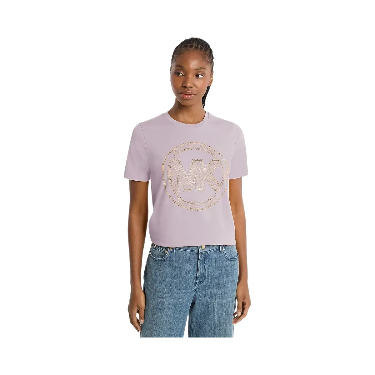 Michael Kors Studded Logo Charm Organic Cotton Jersey T-Shirt Lilac
