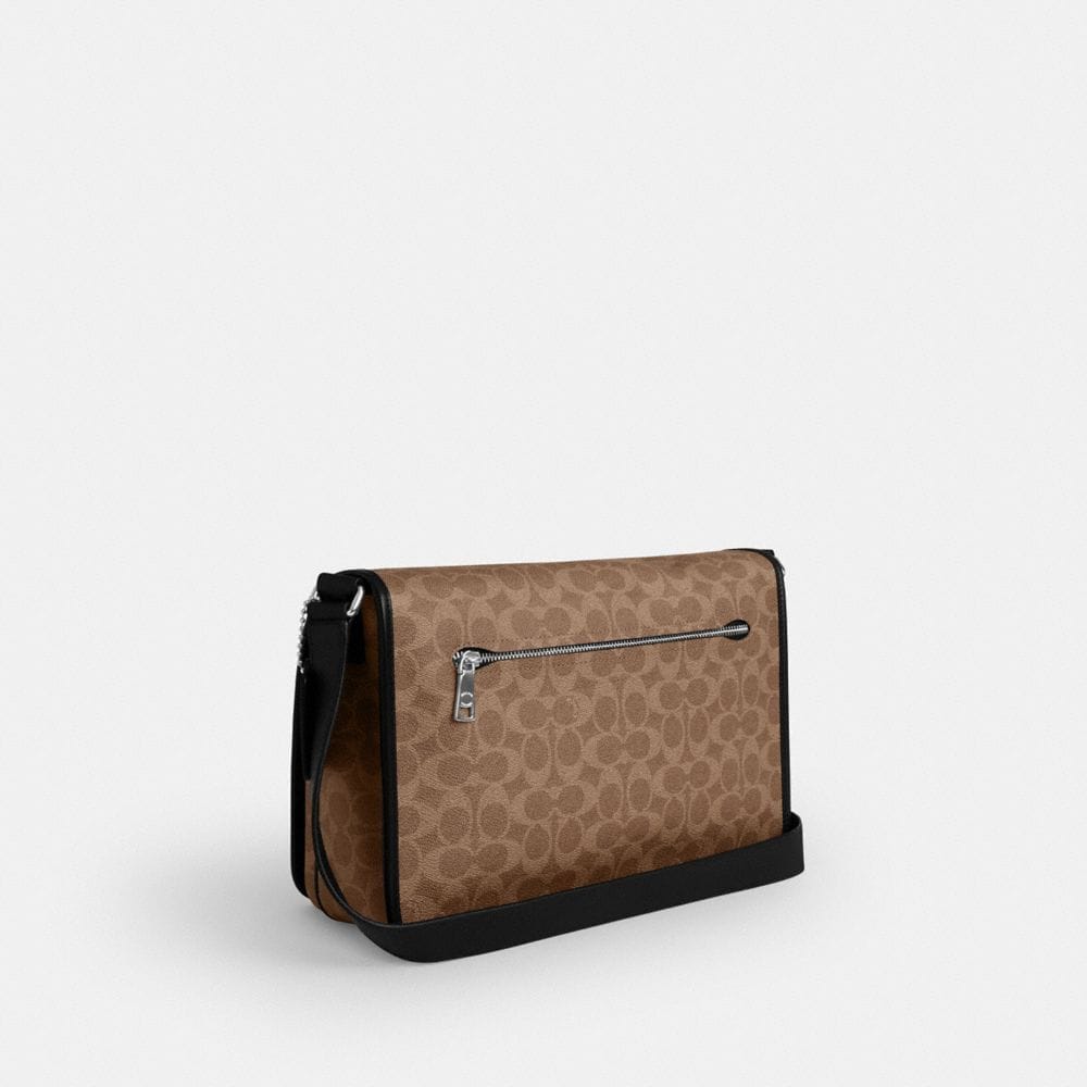 Coach Colby Messenger Bag 32 In Signature Canvas Silver Tan Black