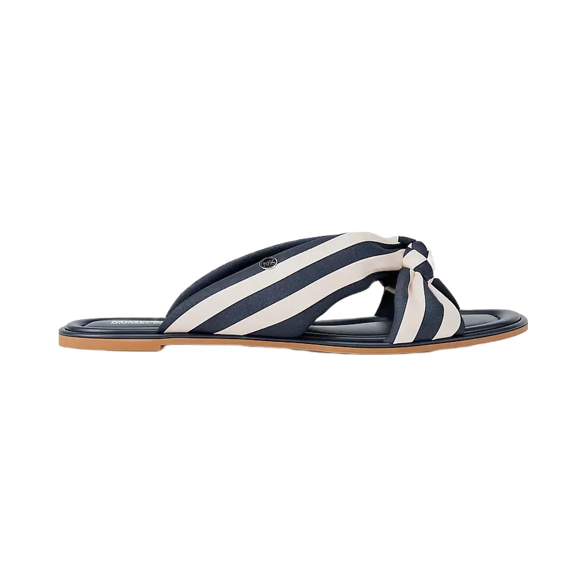 Michael Kors Elena Striped Linen Blend Slide Sandal Navy