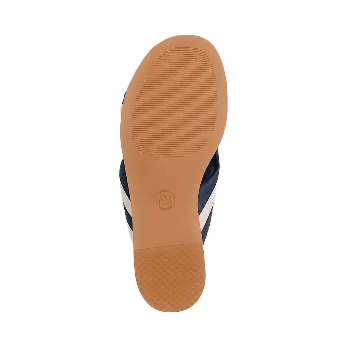 Michael Kors Elena Striped Linen Blend Slide Sandal Navy