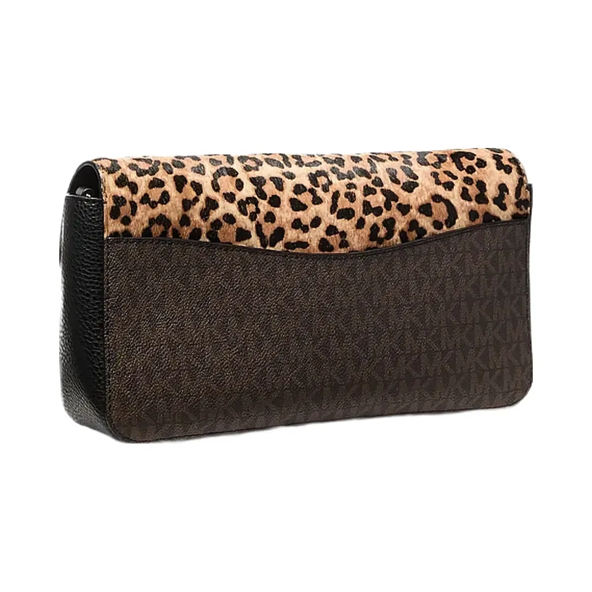 Michael Kors Kacey Medium Signature Logo and Leopard Print Calf Hair Shoulder Bag Camel Mlt