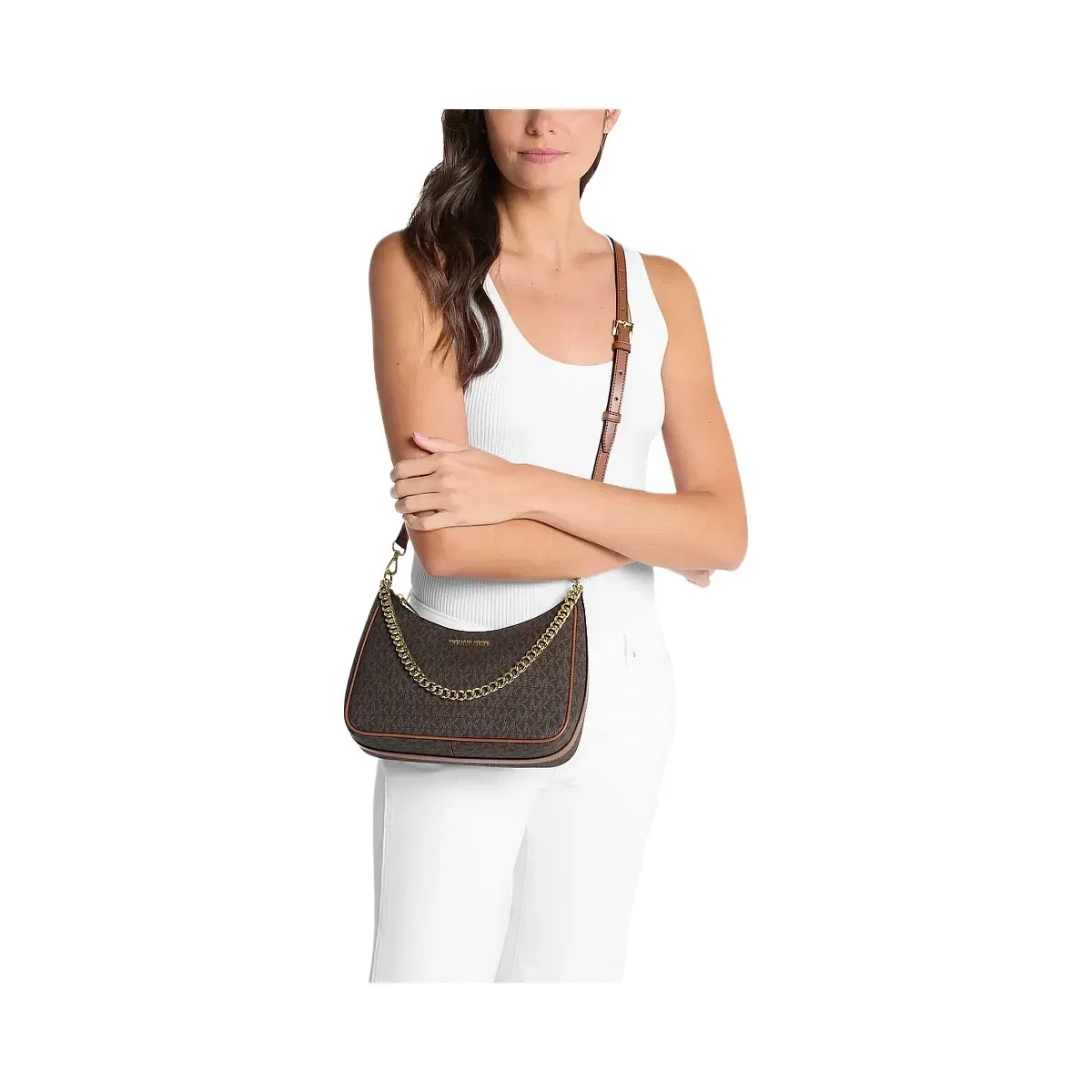 Michael Kors Jet Set Travel Large Signature Logo Convertible Crossbody Bag Brown