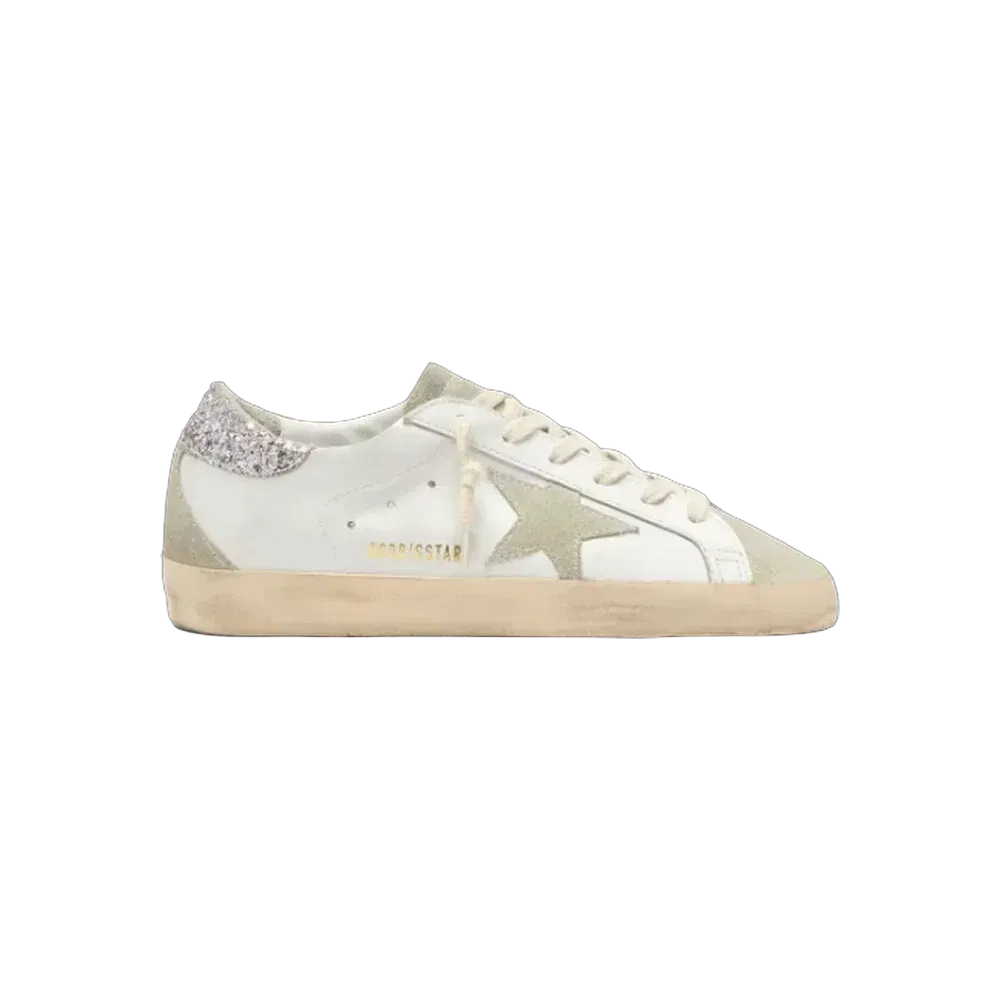 Golden Goose Super-Star With Gray Star And Silver Glitter Heel Tab
