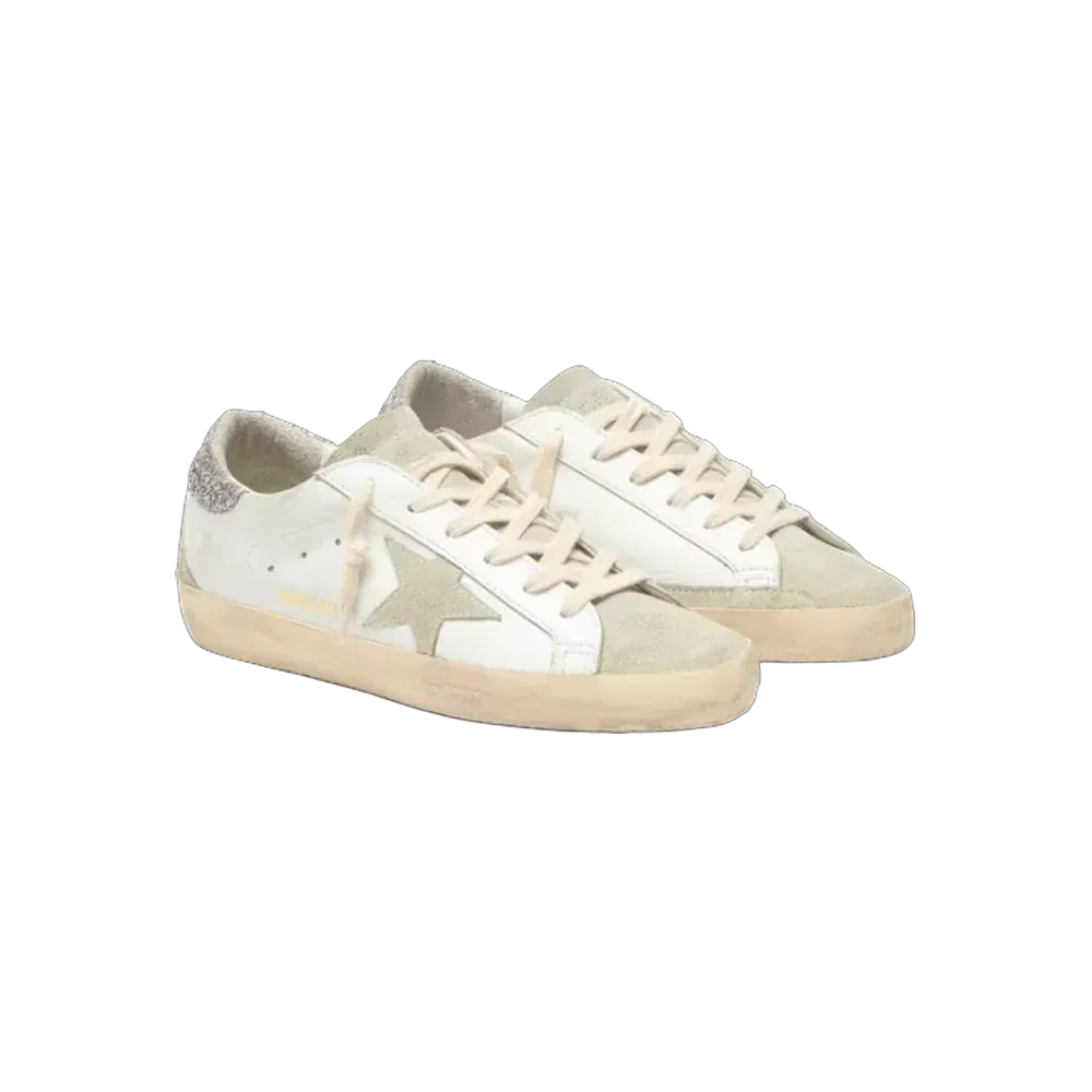 Golden Goose Super-Star With Gray Star And Silver Glitter Heel Tab