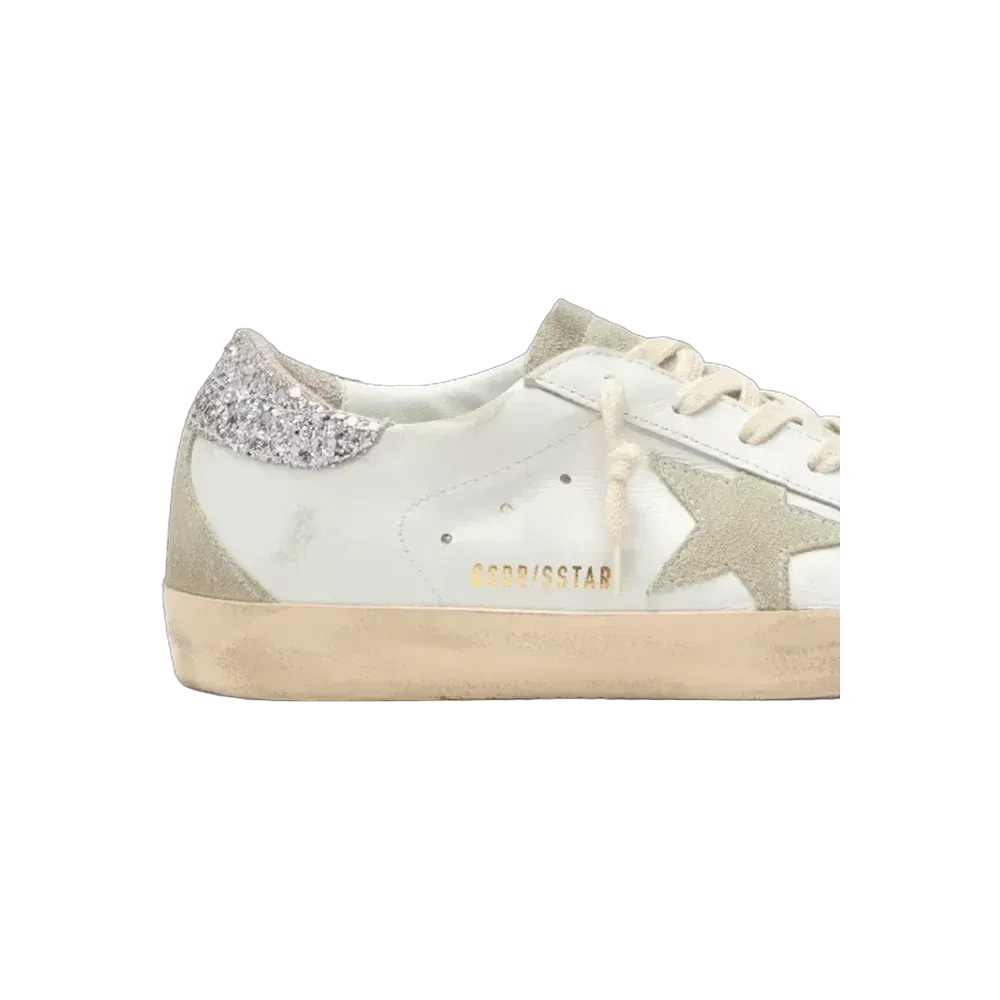 Golden Goose Super-Star With Gray Star And Silver Glitter Heel Tab
