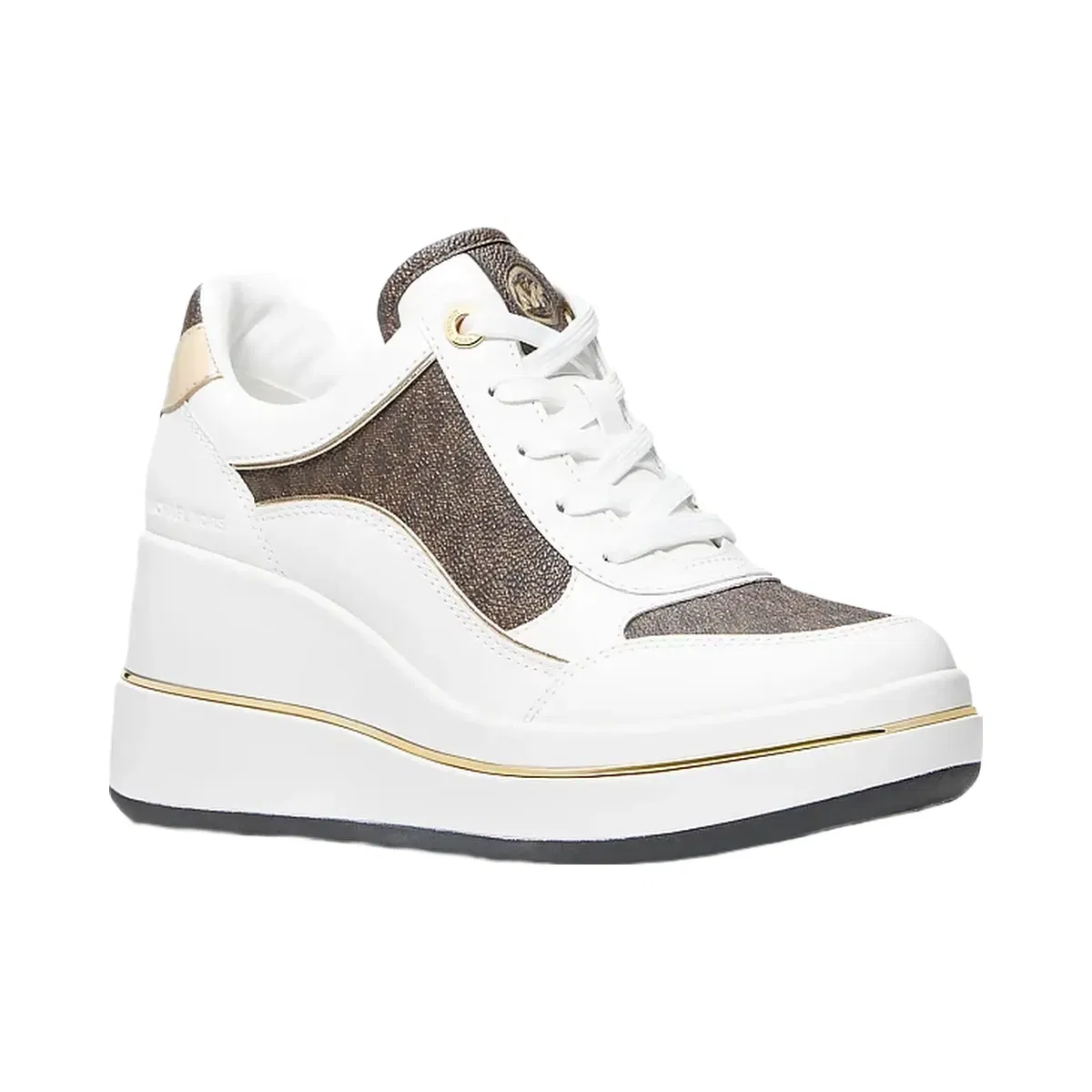 Michael Kors Emmy Signature Logo and Leather Wedge Trainer Brown