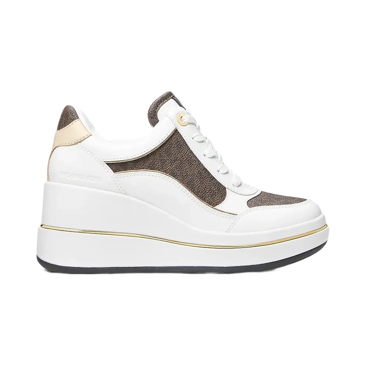 Michael Kors Emmy Signature Logo and Leather Wedge Trainer Brown
