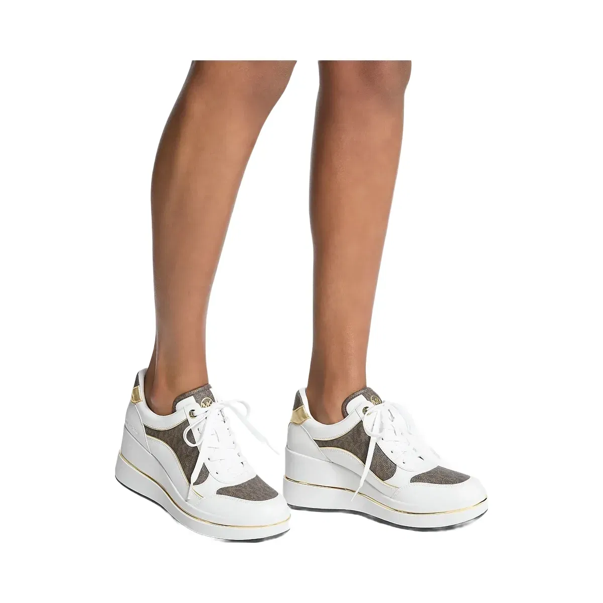 Michael Kors Emmy Signature Logo and Leather Wedge Trainer Brown