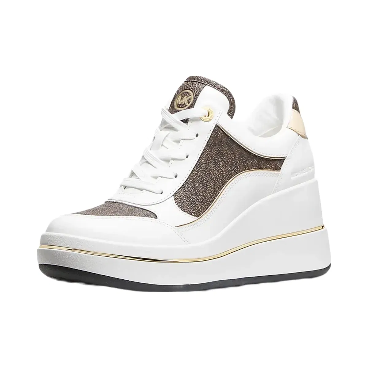 Michael Kors Emmy Signature Logo and Leather Wedge Trainer Brown